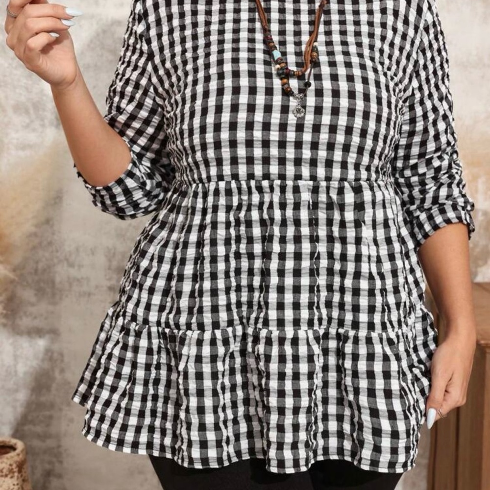 ‘SHEIN CURVE Black and White Blouse Elegant Top’▪️▫️